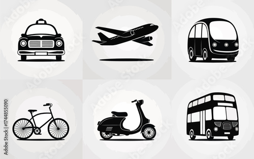 Six versatile transport icons vector graphic set for versatile graphic design applications silhouette vector illustration white background