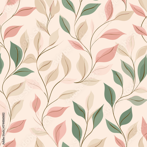 Soft Botanical Leaf Pattern in Pastel Earth Tones