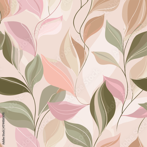 Soft Botanical Leaf Pattern in Pastel Earth Tones