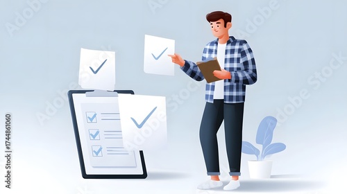 A man inspects a checklist with multiple completed tasks illustrating efficient task management