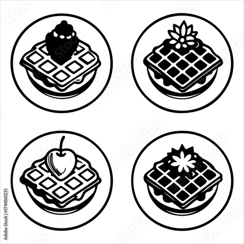A Crispy Buttermilk Waffles Stack, the Sweet Treat with Grid Pattern Pockets, Generously Topped with Fresh Fruit, Whipped Cream, and Powdered Sugar for Weekend Brunch