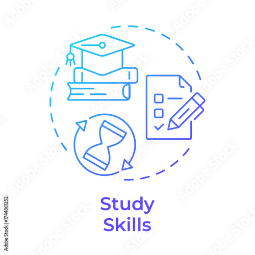 Study skills blue gradient concept icon. Strategies and techniques of effective learning. Life competencies. Round shape line illustration. Abstract idea. Graphic design. Easy to use in article