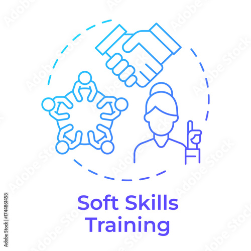Soft skills training blue gradient concept icon. Strategy to improve life competencies. Self management. Round shape line illustration. Abstract idea. Graphic design. Easy to use in article
