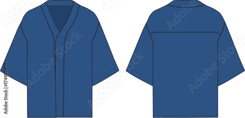 Men's Collarless kimono shirt with concealed button