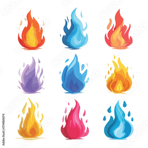Fiery flame illustration set on white background
