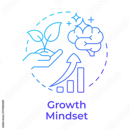 Growth mindset blue gradient concept icon. See challenges as opportunities to improve skills. Life competencies. Round shape line illustration. Abstract idea. Graphic design. Easy to use in article