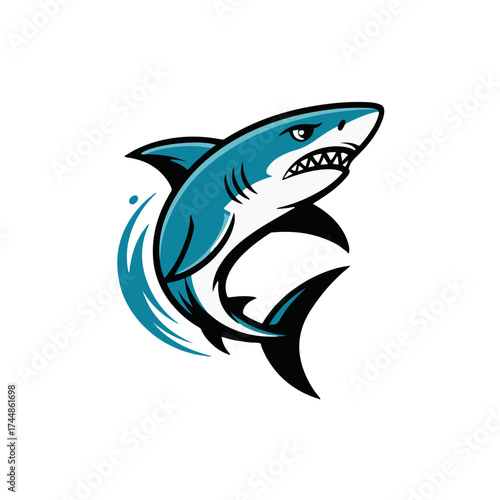 Vector illustration of a cartoon shark isolated on white, great for a sea animal icon, logo, or tattoo art