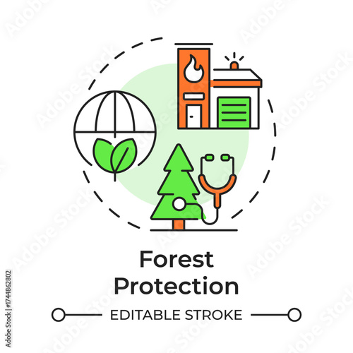 Forest protection multi color concept icon. Ecosystem health, biodiversity. Wildlife prevention. Round shape line illustration. Abstract idea. Graphic design. Easy to use in brochure, booklet
