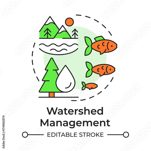 Watershed management multi color concept icon. Ecosystem preservation, water pollution. Round shape line illustration. Abstract idea. Graphic design. Easy to use in brochure, booklet