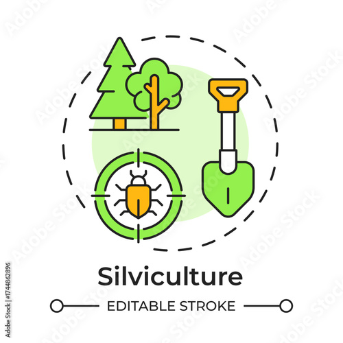 SIlviculture multi color concept icon. Pest control. Tree planting, ecosystem growth. Round shape line illustration. Abstract idea. Graphic design. Easy to use in brochure, booklet