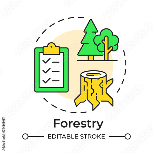 Forestry multi color concept icon. Ecosystem regulation, control. Tree growth, timber. Round shape line illustration. Abstract idea. Graphic design. Easy to use in brochure, booklet
