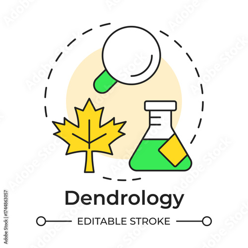 Dendrology multi color concept icon. Nature science, biotechnology. Ecology, environment. Round shape line illustration. Abstract idea. Graphic design. Easy to use in brochure, booklet