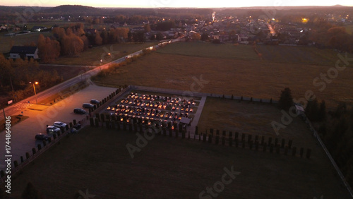 Bild auf Leinwand Cemetery illuminated with candles on All Saints Day in Poland