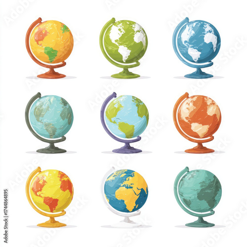 Global sphere illustration with diverse color palette on white background