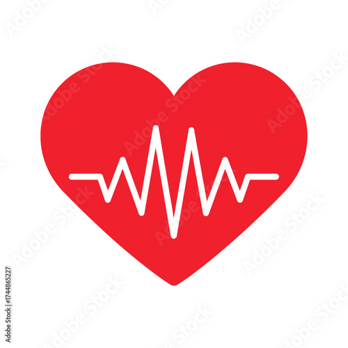 A simple red heart icon with a white electrocardiogram pulse line symbolizing health and life.