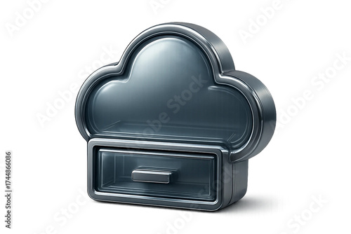 3D metallic blue cloud storage icon symbolizing data backup, cloud computing, and modern digital security