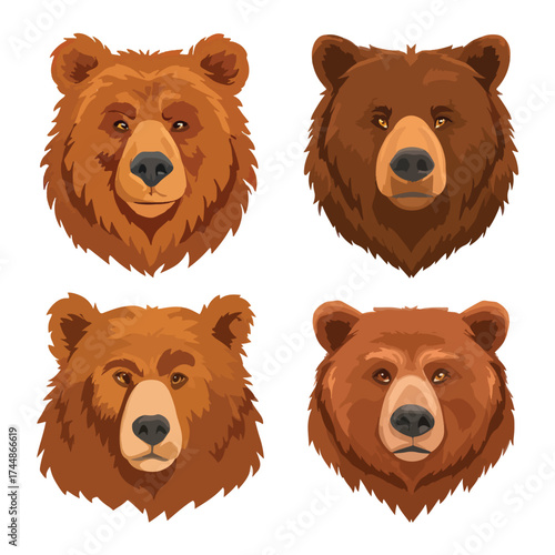 Simple grizzly bear face illustration isolated on white
