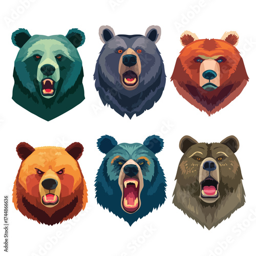 Simple grizzly bear face illustration isolated on white
