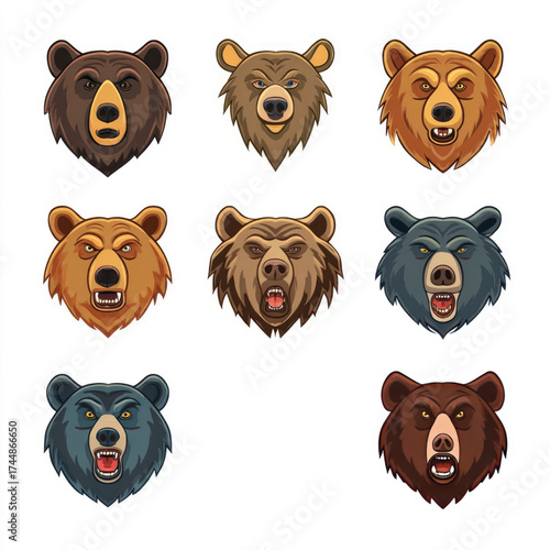 Simple grizzly bear face illustration isolated on white