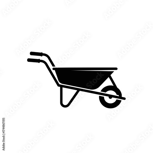 Black and White Wheelbarrow Illustration for Gardening and Construction.