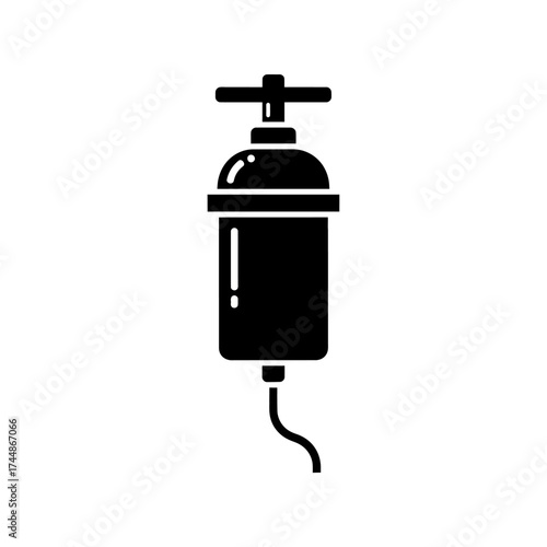 Black filter device with handle and tube for liquid purification.