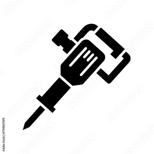 Black silhouette of a jackhammer tool for construction and demolition work.