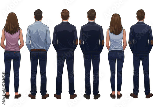 Group of People Standing Back to Camera in Casual Attire