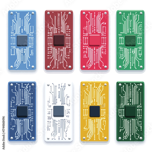 Electronic circuit board node illustration set