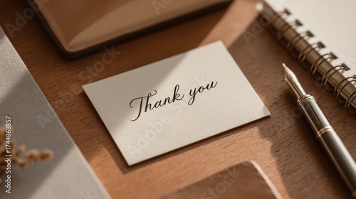 Appreciation gesture notes office desk thank you card warm environment close-up view gratitude concept