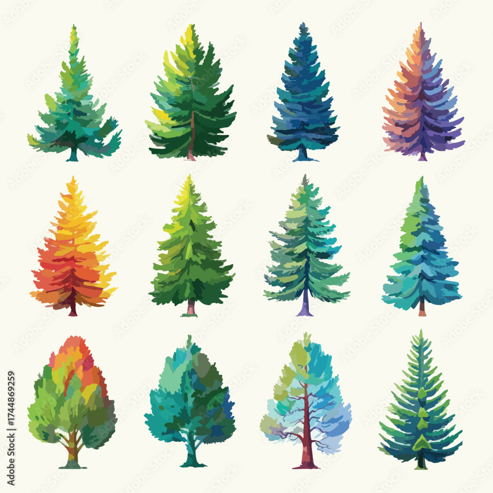 Obraz premium Isolated pine tree illustration on white background