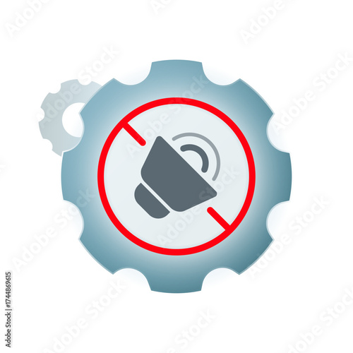 Silent technology concept vector illustration. gear icon with mute symbol, representing quiet mechanical system, noiseless operation, and efficient engineering design for modern devices