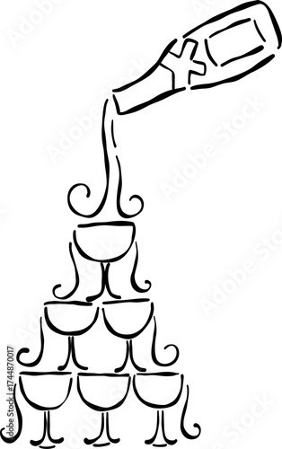 Hand Drawn Champagne Tower, Whimsical Wedding Doodle Illustration