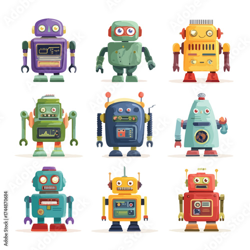 Modern robot character illustration set
