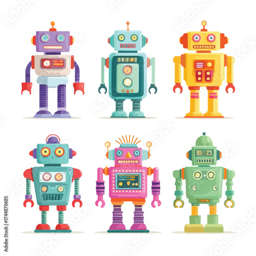Futuristic robot character design on white background