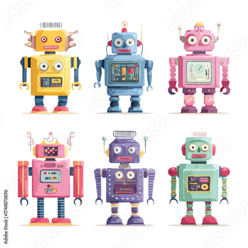 Modern robot character illustration set on white background