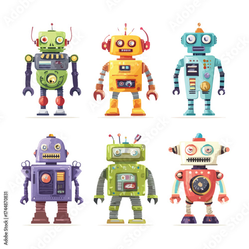 Modern robot character illustration set on white background