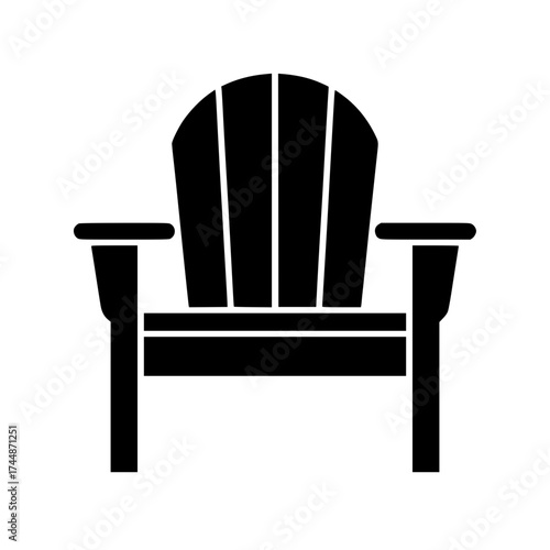 Silhouette of an Adirondack chair with slatted backrest and wide armrests for outdoor relaxation