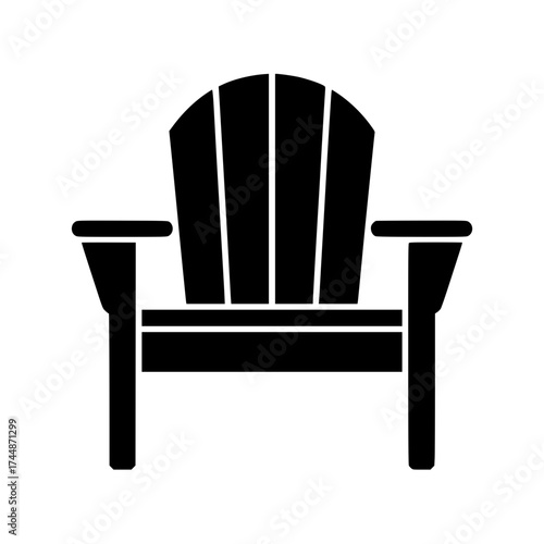 Silhouette of an Adirondack chair with slatted backrest and wide armrests for outdoor relaxation
