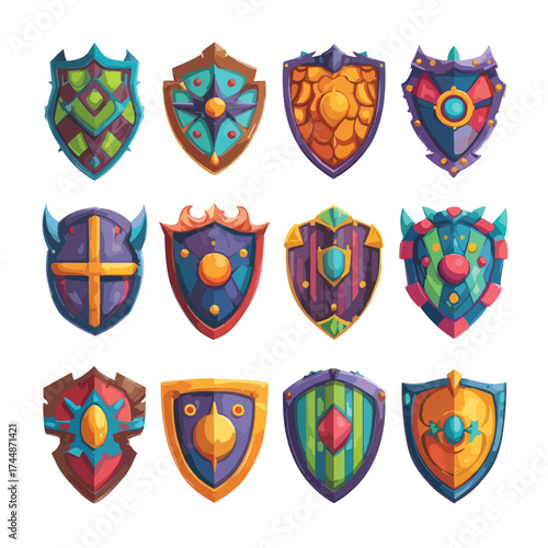Set of shield illustrations isolated on white background