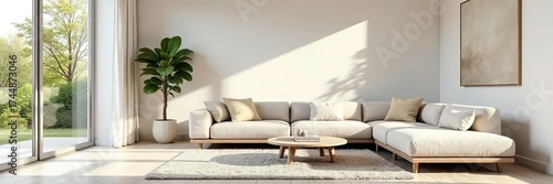 Serene Minimalist Living Room Natural Light & Neutral Palette Create a Calm and Peaceful Atmosphere, Perfect for Modern Design Inspiration