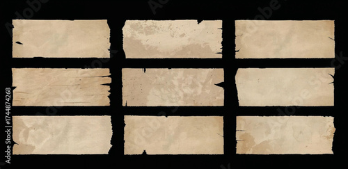 Vintage grunge old paper texture with wrinkles and folded effect. Rectangles and square old photo frames template collection. Grange and punk overlay folded paper texture. Worn, torn, weathered effect