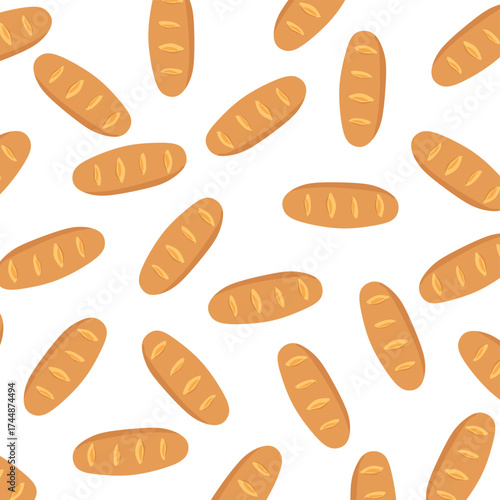Seamless pattern with baguette in doodle style. perfect for bakery packaging, kitchen textiles, wallpapers, and wrapping paper.