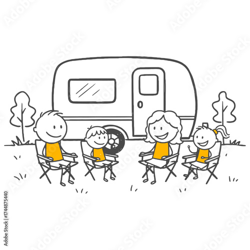 Happy Family Moments on a Camper Trip A Peaceful Rest Break in Camping Chairs.