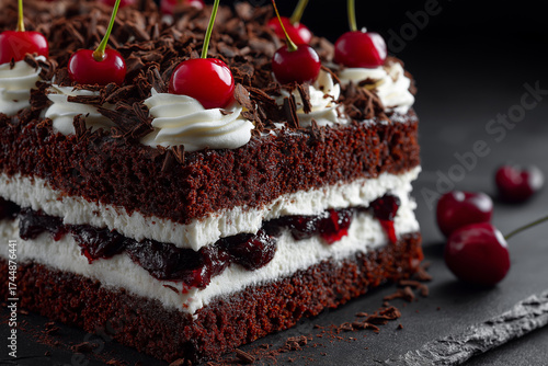 Black Forest Cake with Cream and Cherries