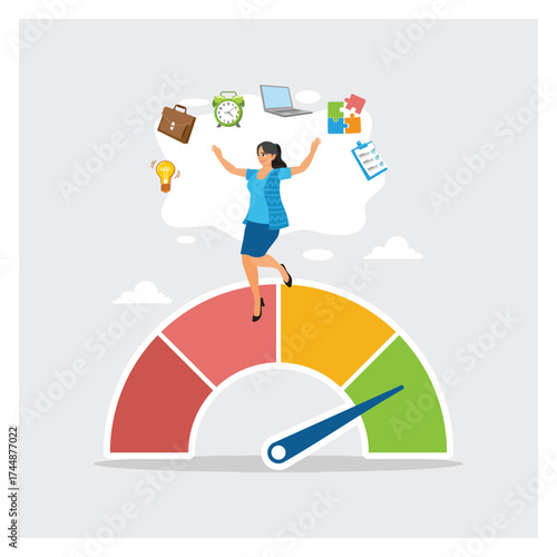Confident Businesswoman on High Performance Handle Multitasks Job.