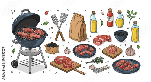 A delightful collection of fresh ingredients and grilling tools ready for a summer barbecue.