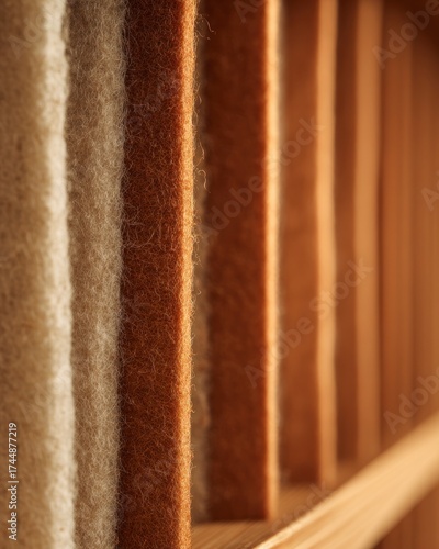 Macro view of acoustic felt wall in modern work capsule, sustainable recycled fiber material for silent modular workspace design