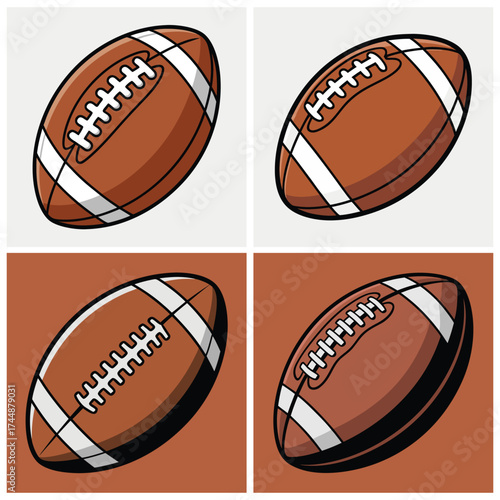 A stylized cartoon flat vector illustration depicting an American football.