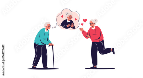 Elderly couple cherishing romantic memories and love for each other.