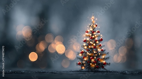 Blurred Christmas tree background with festive bokeh lights soft focus winter holiday backdrop with copy space for greeting cards web banners social media posts and New Year designs